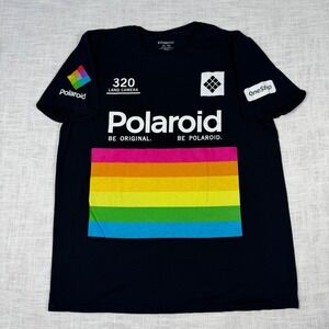 Polaroid‎ Men XL Black Be Original 320 Land Camera Graphic T-Shirt Rainbow Retro